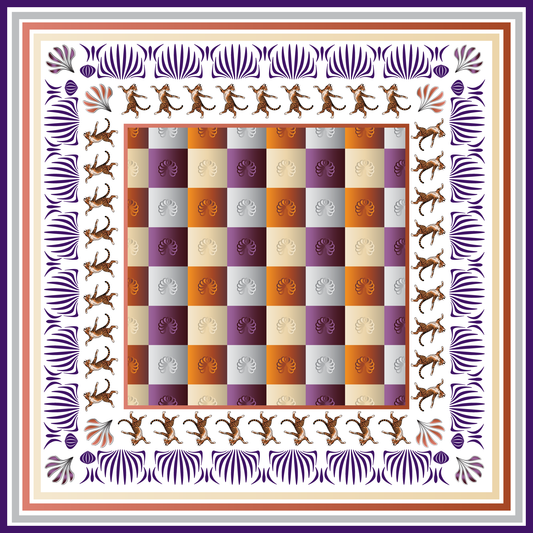 100% Silk Charmeuse Square Scarf Checkerboard Cats