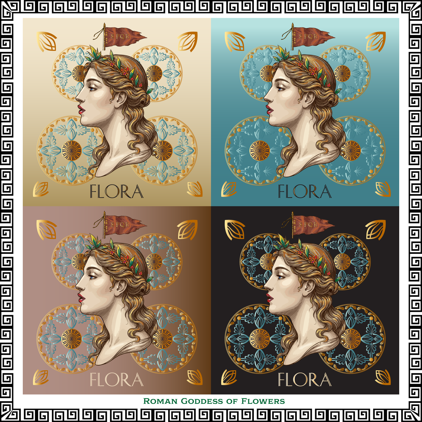 100% Silk Charmeuse Square Scarf Flora Roman Goddess of Flowers No 1