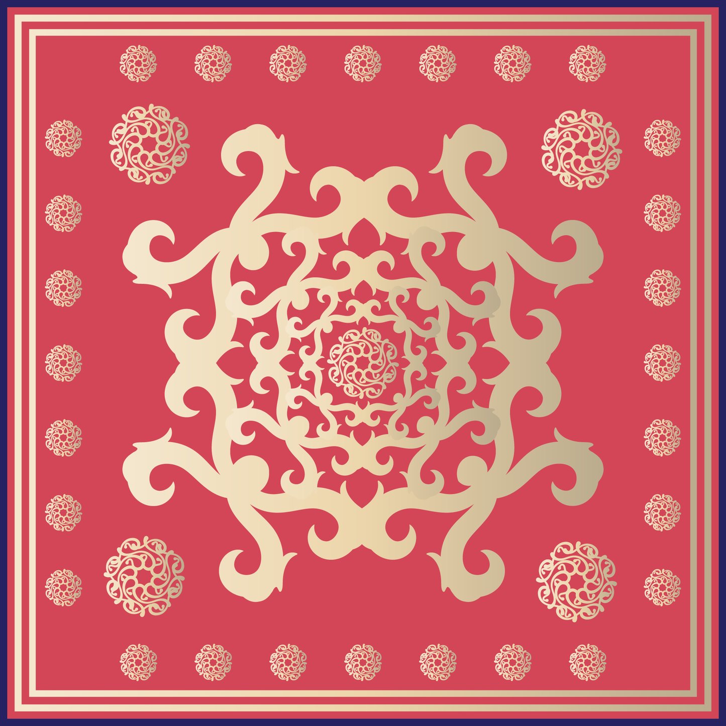 100% Silk Charmeuse Square Scarf Golden Elements No 2