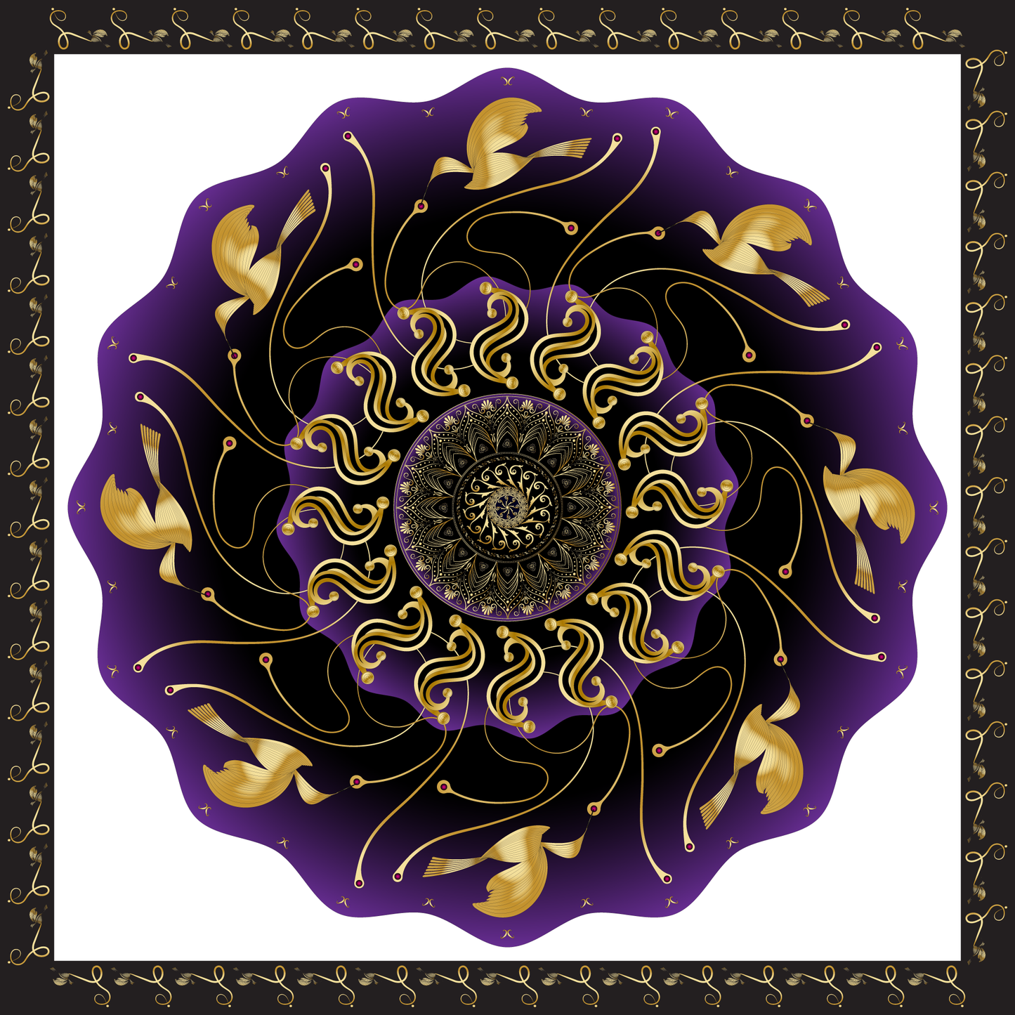 100% Silk Charmeuse Square Scarf Hummingbirds on Violet