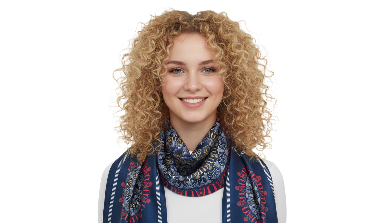 100% Silk Charmeuse Square Scarf Mandala on Blue