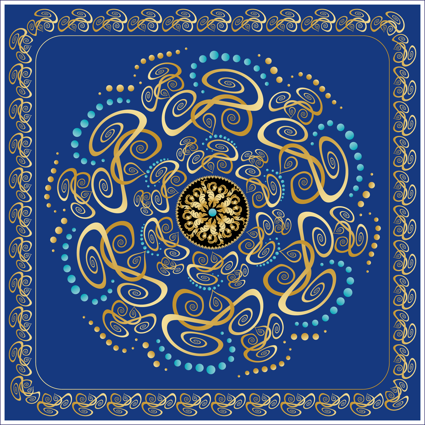 100% Silk Charmeuse Square Scarf Modern Mandala No 4