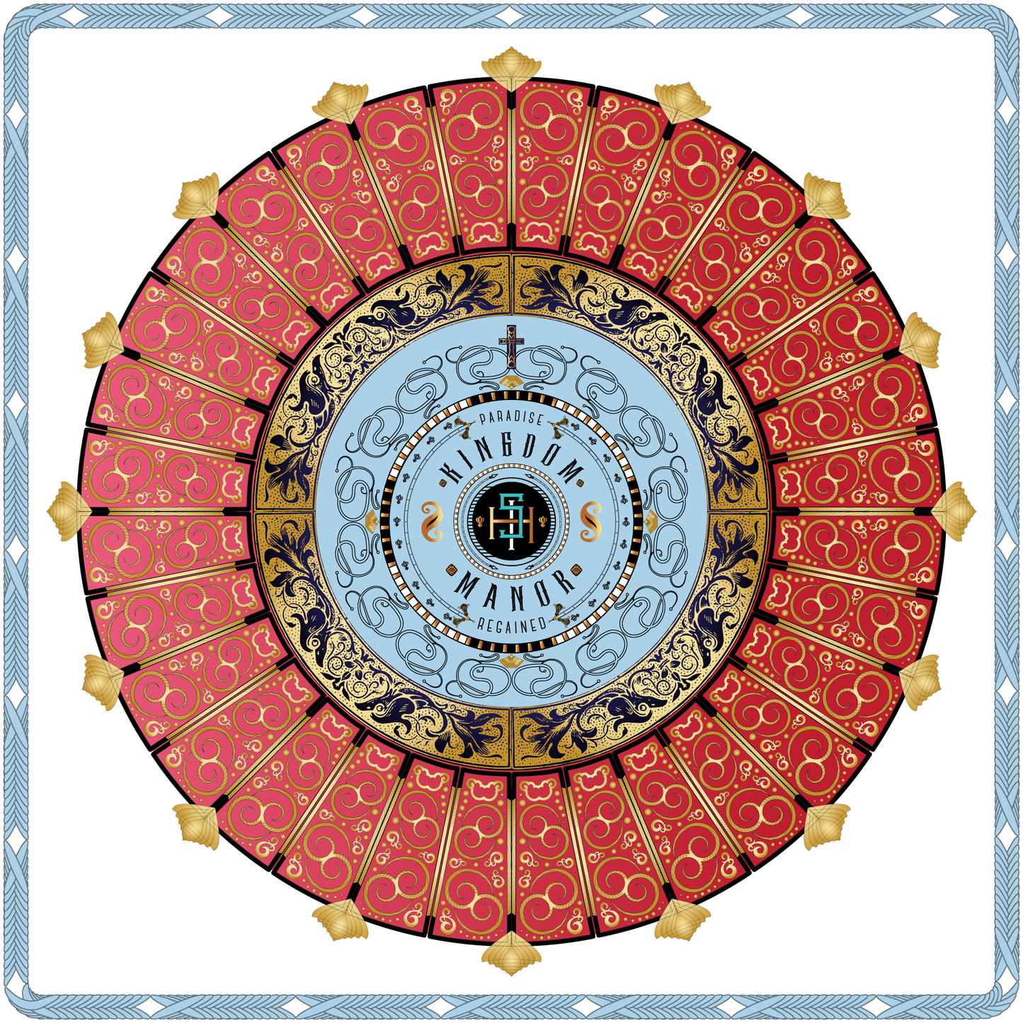 100% Silk Charmeuse Square Scarf Modern Mandala Kingdom Manor