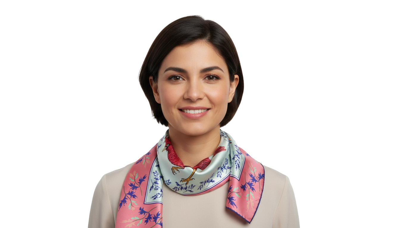 100% Silk Charmeuse Square Scarf  Red Bird