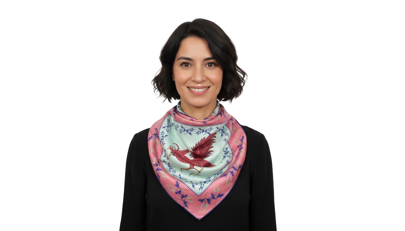 100% Silk Charmeuse Square Scarf  Red Bird