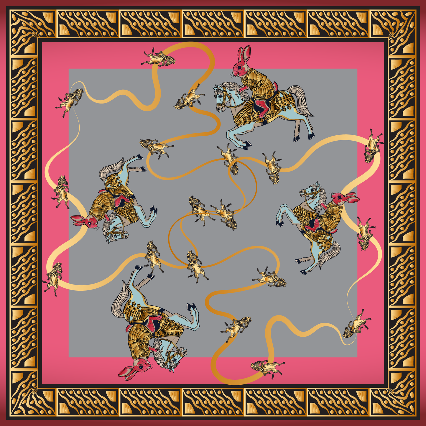 100% Silk Charmeuse Square Scarf Sir Rabbit and Friends