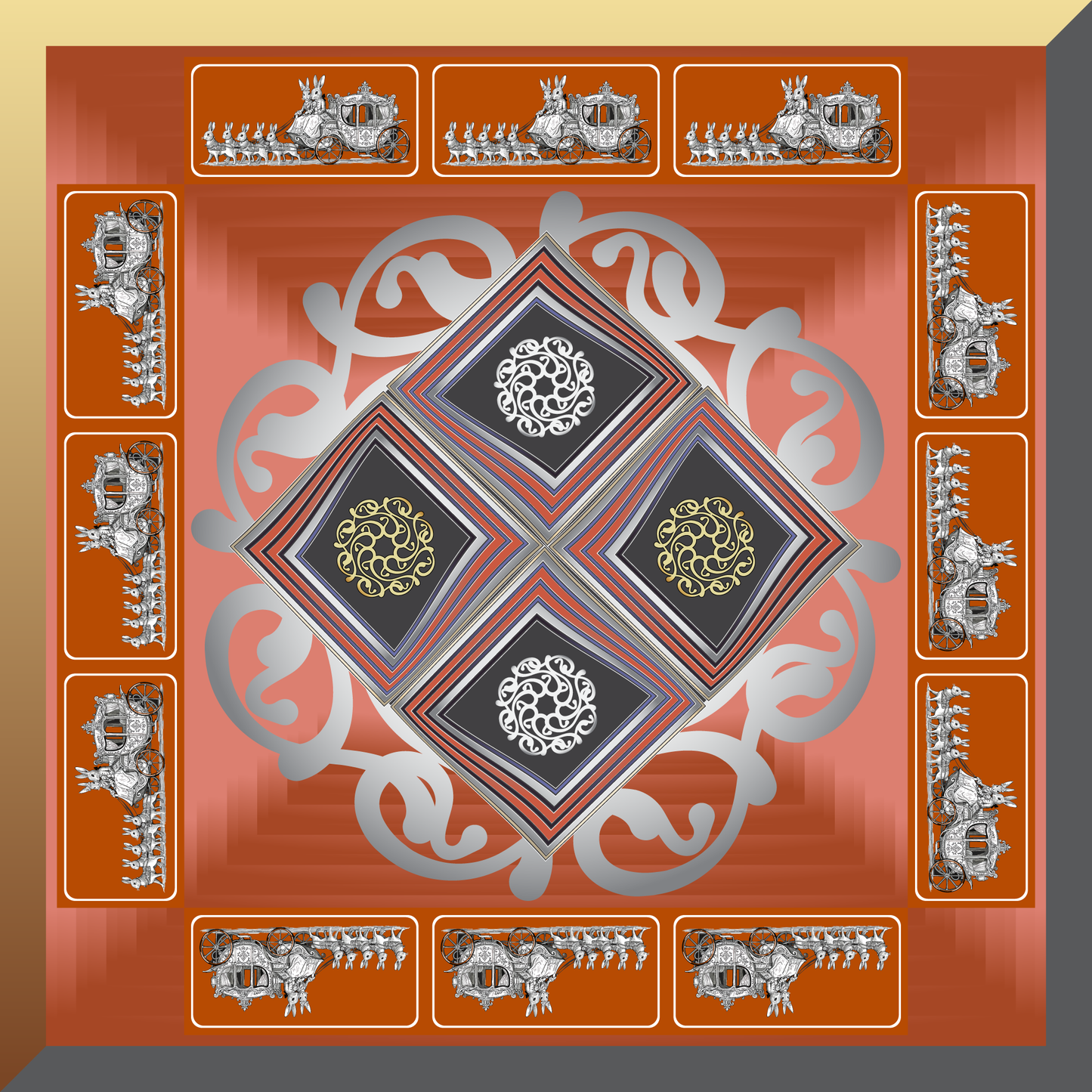 100% Silk Charmeuse Square Scarf  The Rabbit Coach Mandala