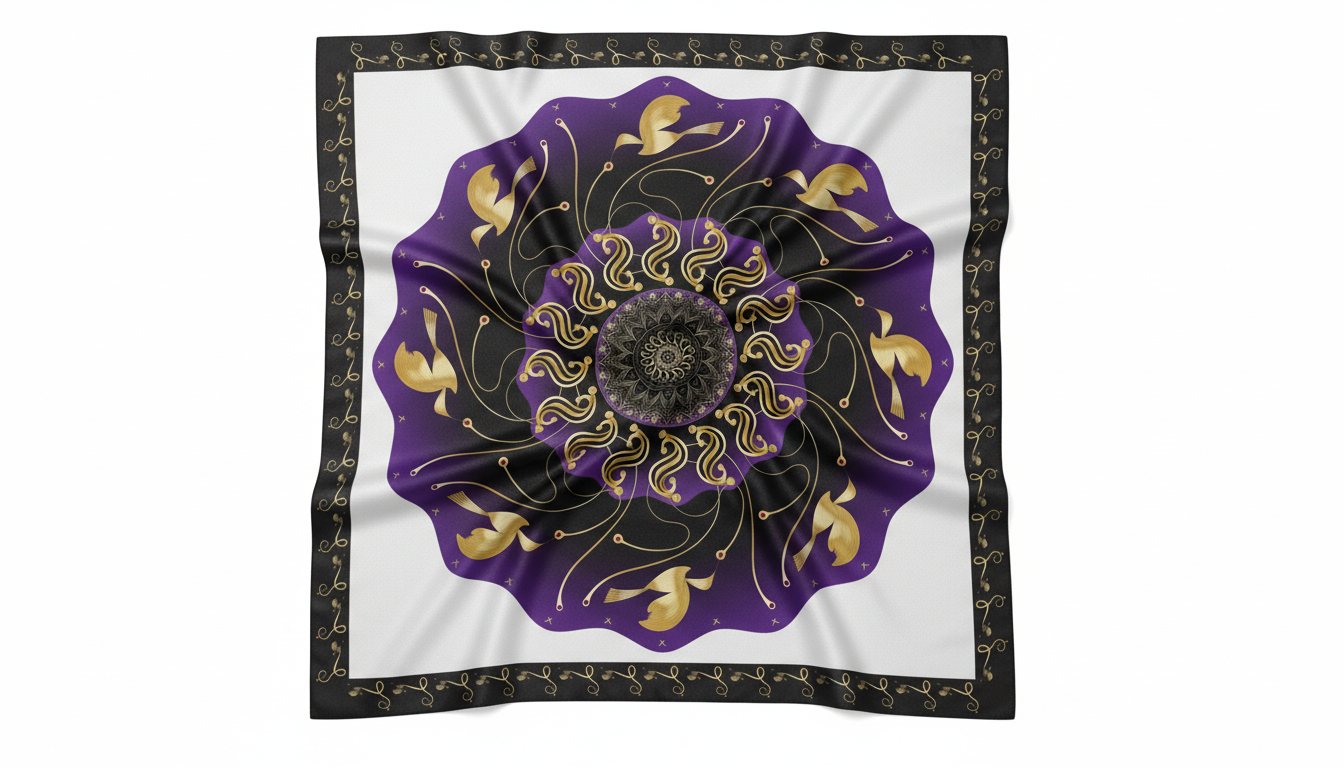 100% Silk Charmeuse Square Scarf Hummingbirds on Violet
