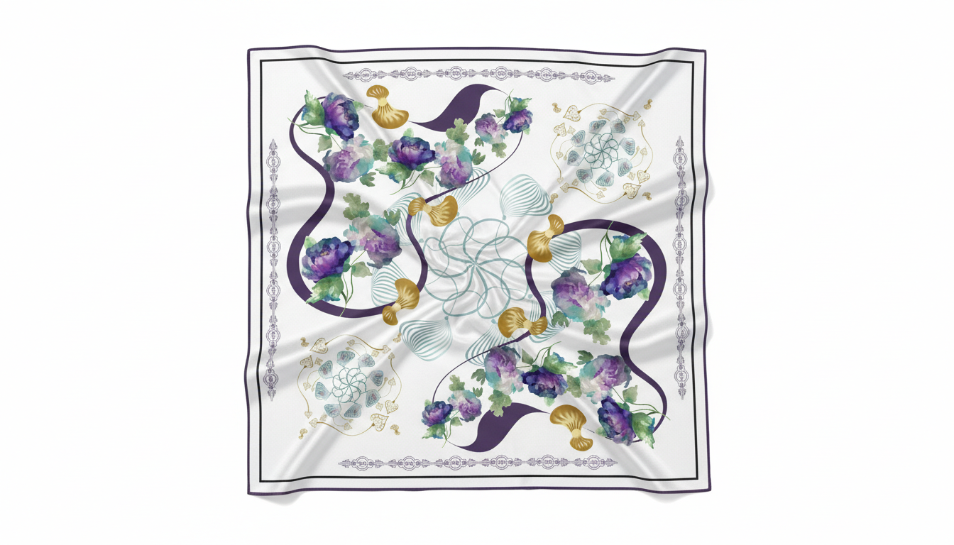 100% Silk Charmeuse Square Scarf Abstract Florals No 2