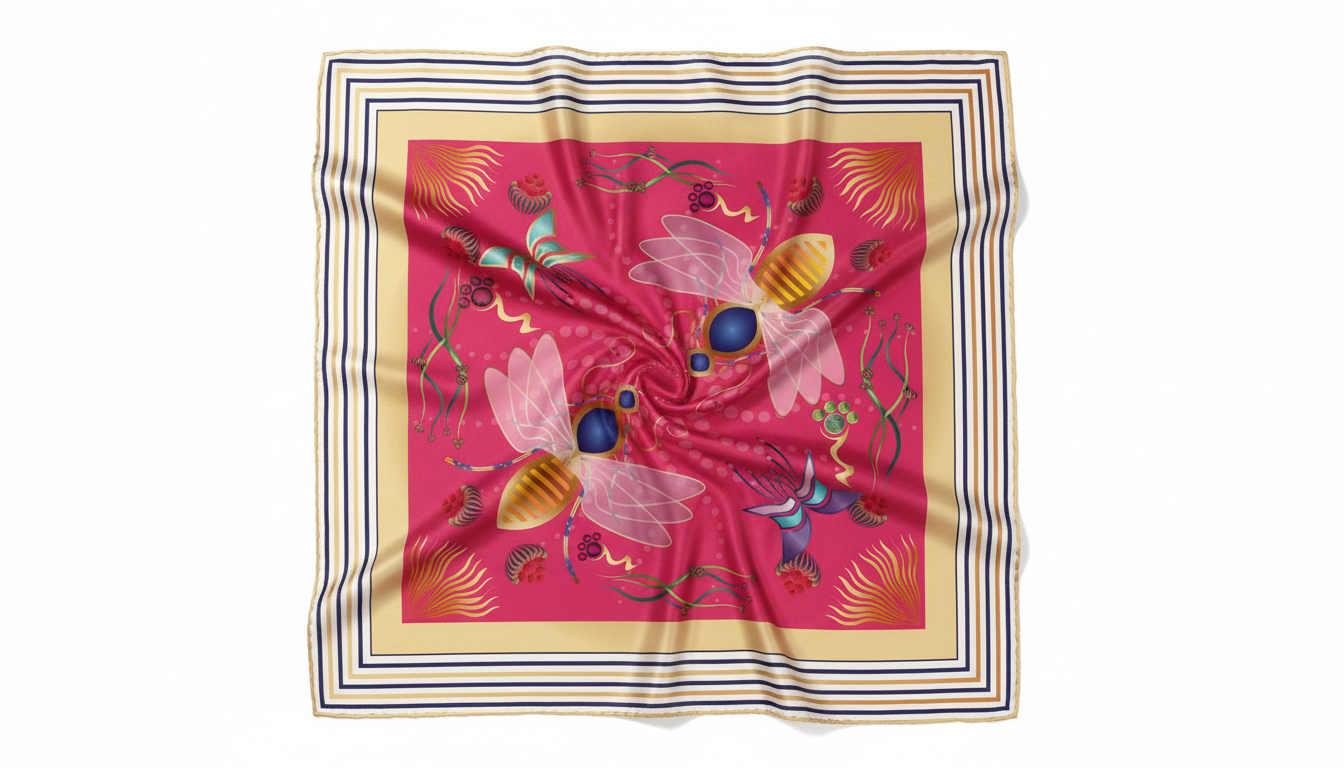 100% Silk Charmeuse Square Scarf The Golden Bees No1