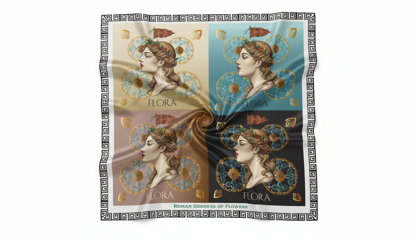 100% Silk Charmeuse Square Scarf Flora Roman Goddess of Flowers No 1