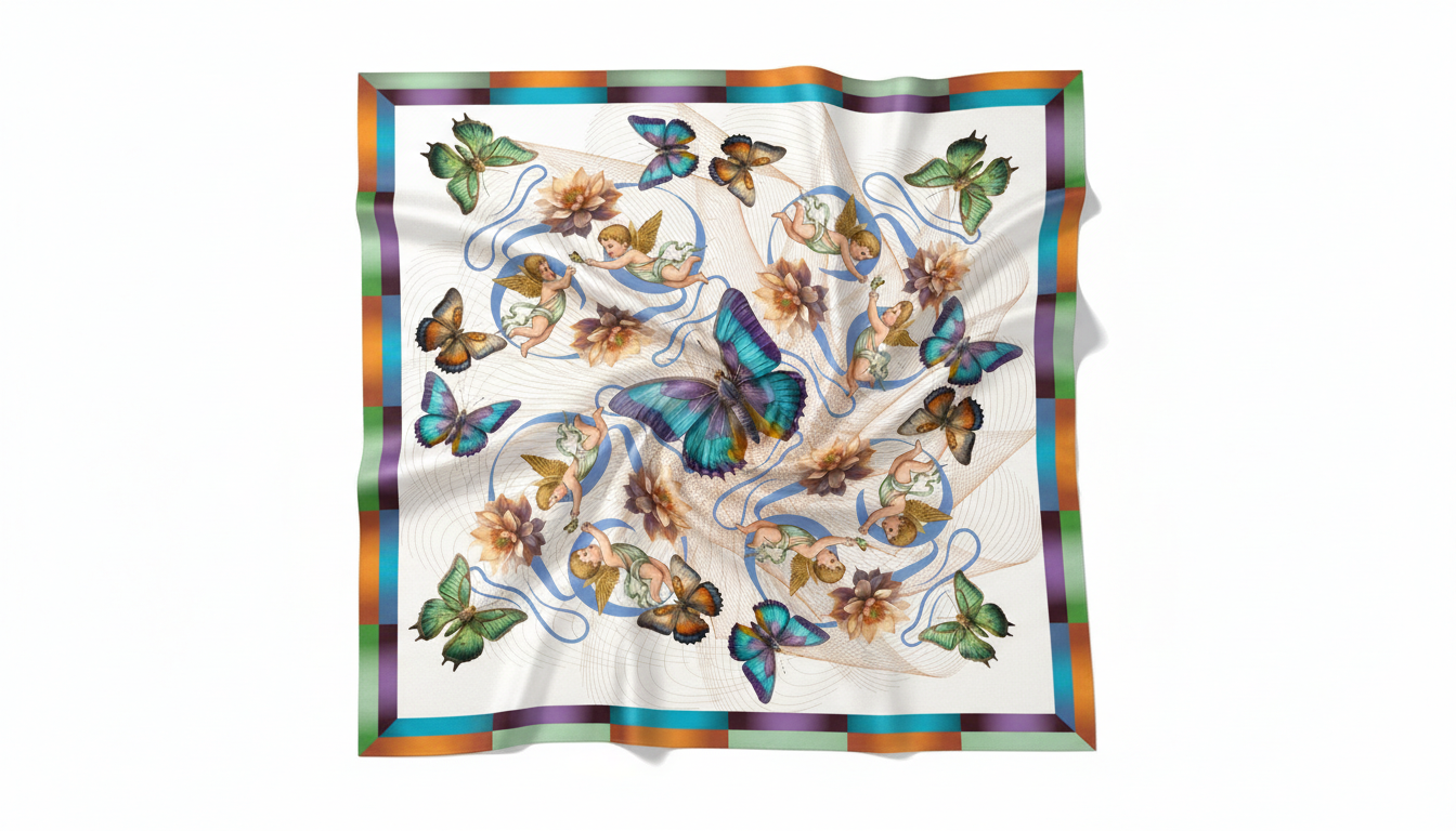 100% Silk Charmeuse Square Scarf  The Turquoise Papillon