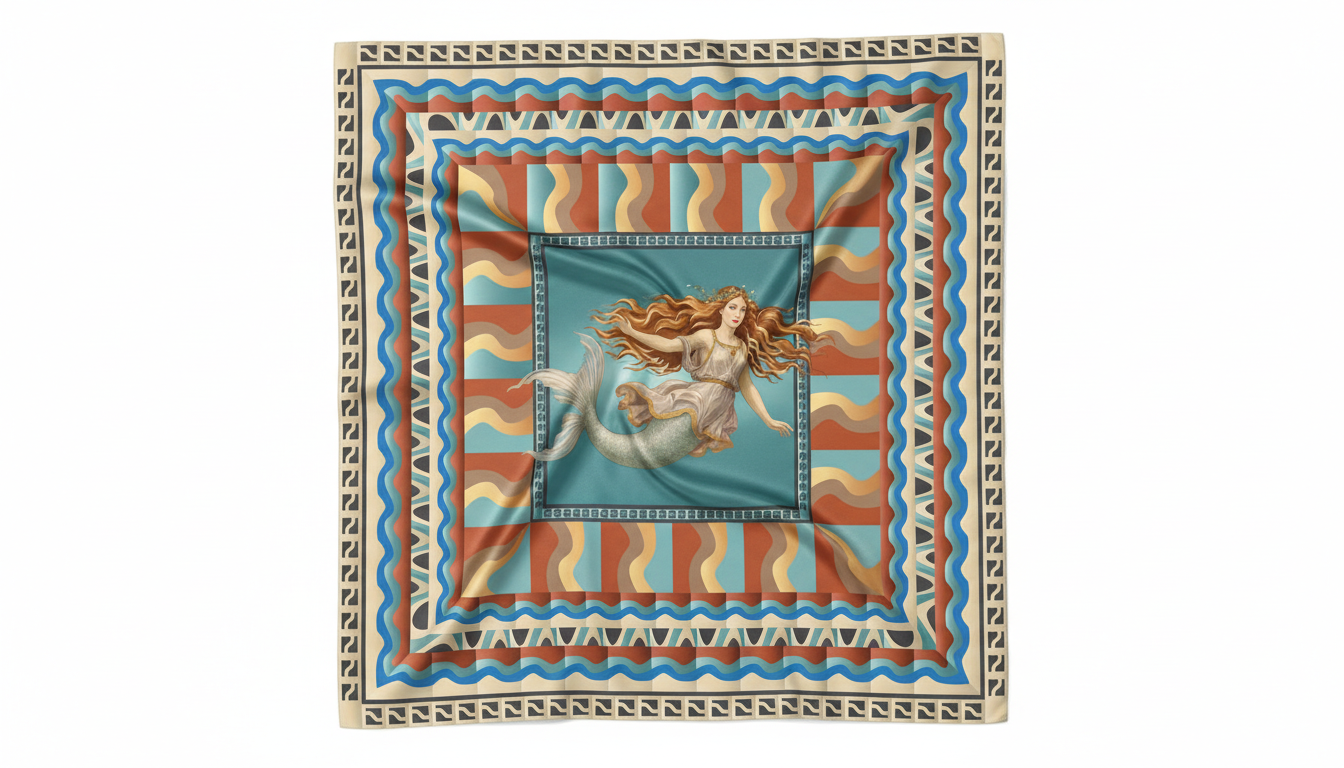100% Silk Charmeuse Square Scarf Portrait of a Mermaid