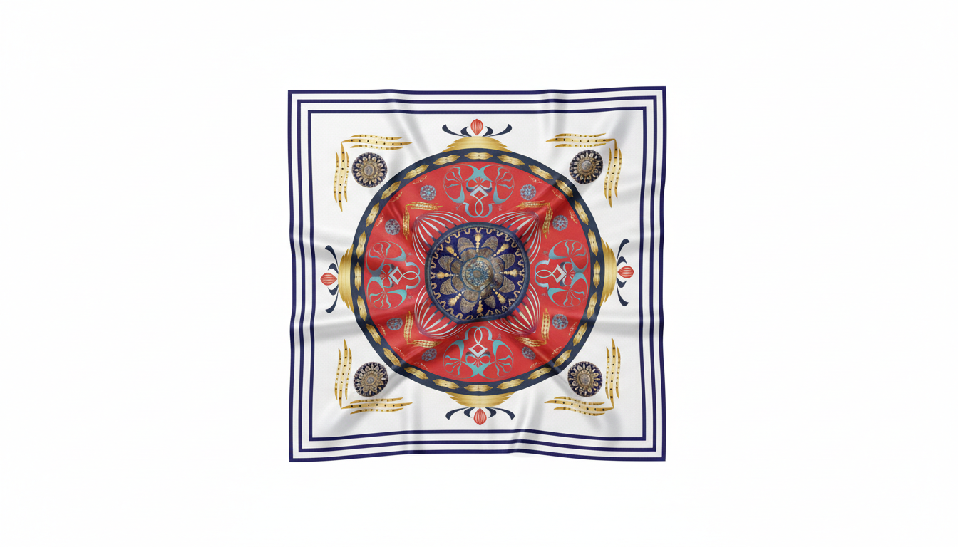 100% Silk Charmeuse Square Scarf Mandala Delight Red and Blue