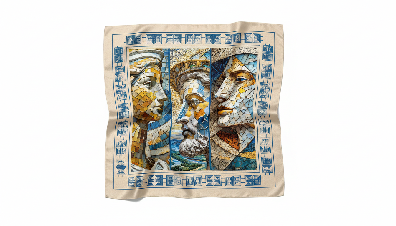 100% Silk Charmeuse Square Scarf Roman Mosaic Triptych No 1