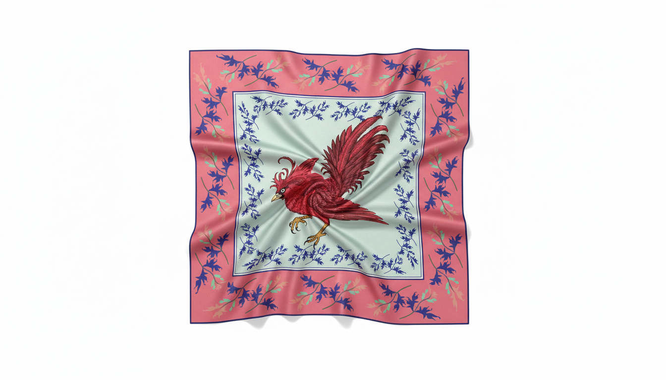 100% Silk Charmeuse Square Scarf  Red Bird