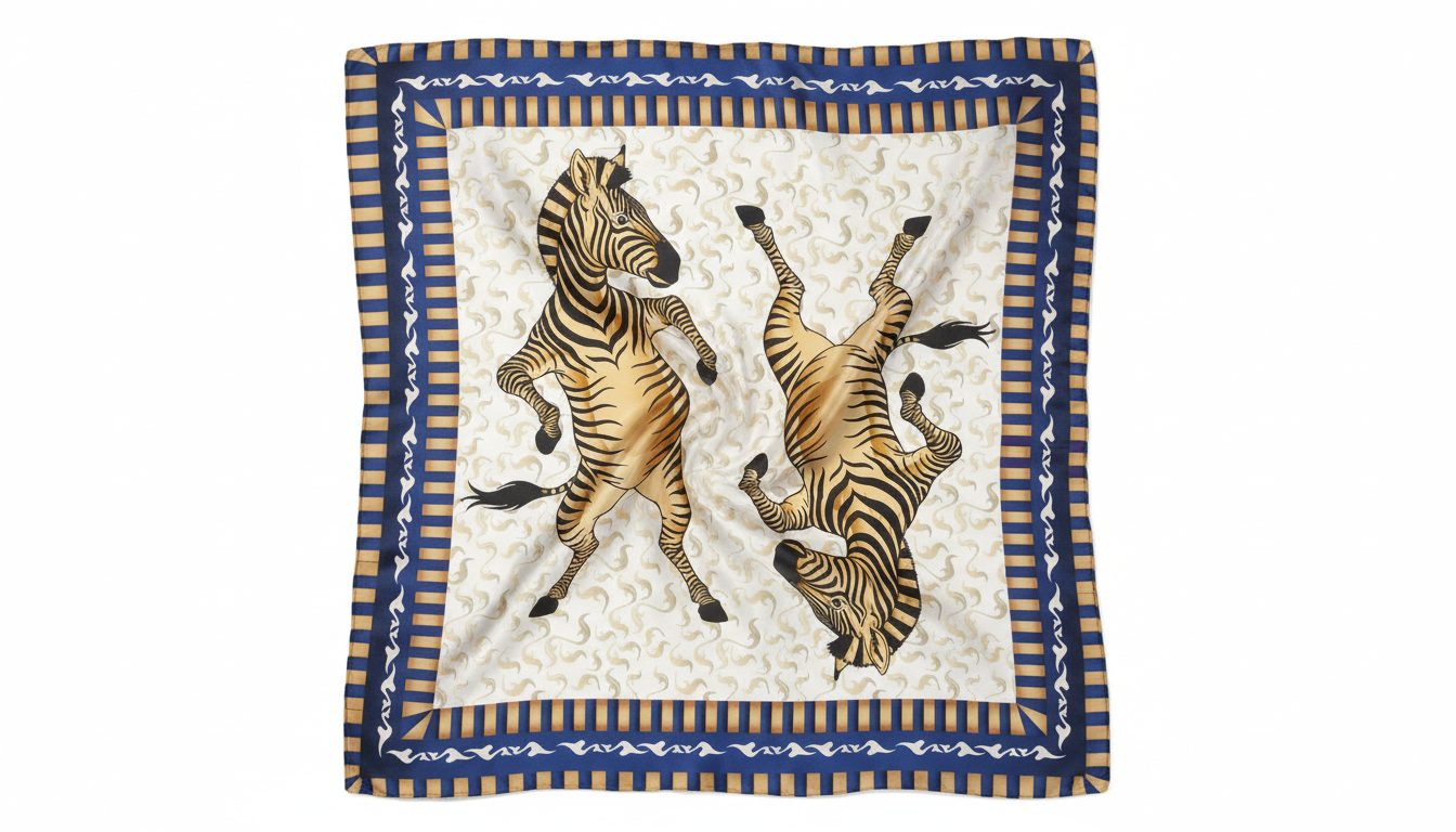 100% Silk Charmeuse Square Scarf  The Golden Zebras