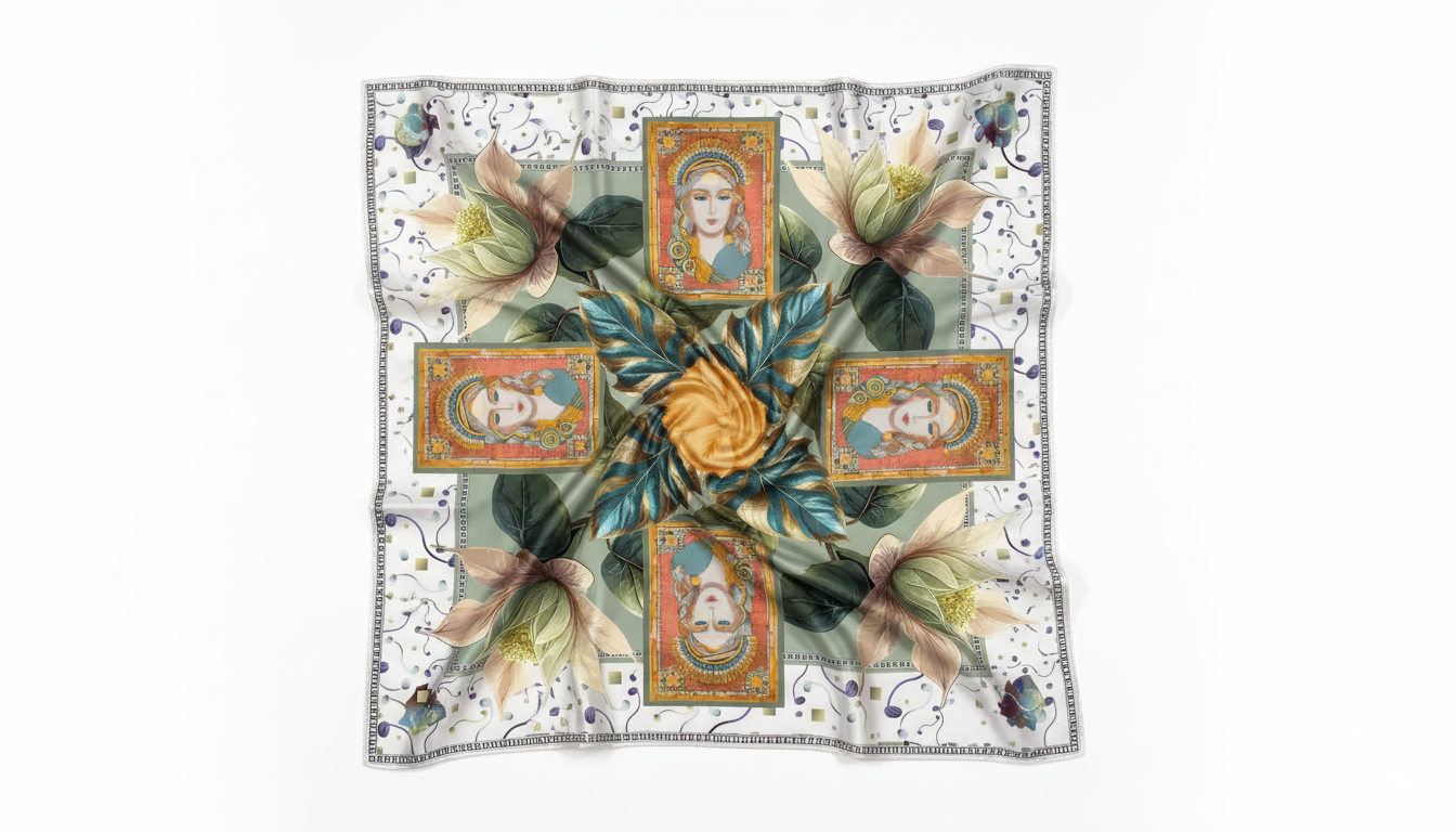 100% Silk Charmeuse Square Scarf Abstract Florals No 6