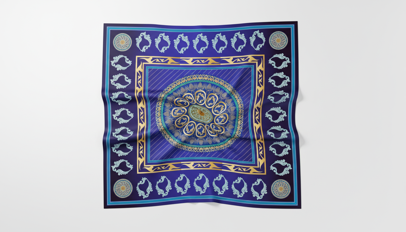 100% Silk Charmeuse Square Scarf Mandala in Blue