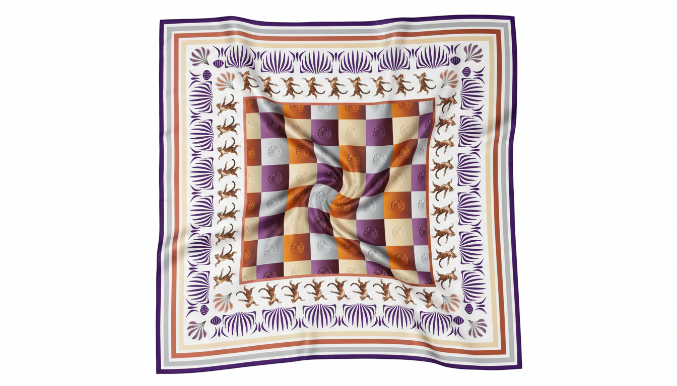 100% Silk Charmeuse Square Scarf Checkerboard Cats