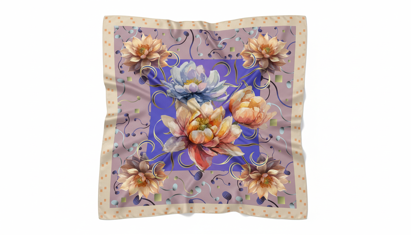 100% Silk Charmeuse Square Scarf Abstract Florals No 5