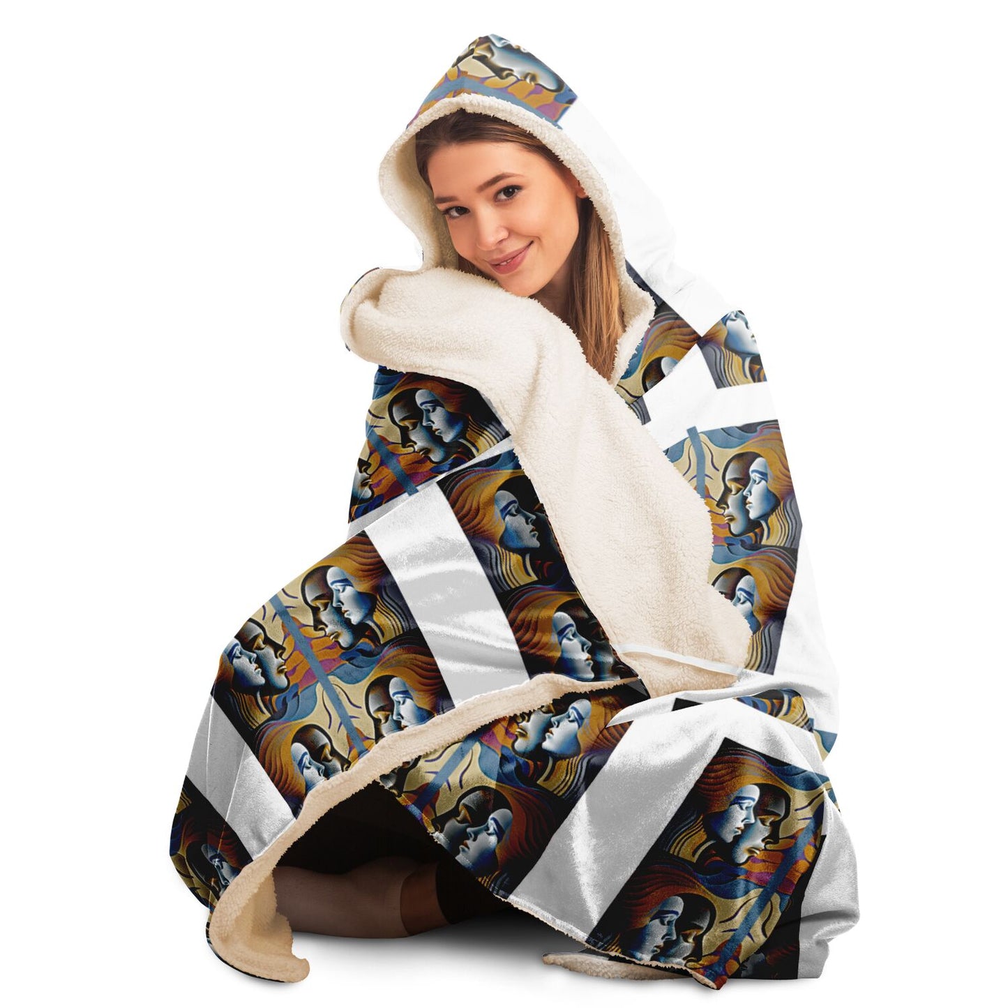 Hooded Blanket - AOP Kukloso Cubist Faces No 48 - Free Shipping