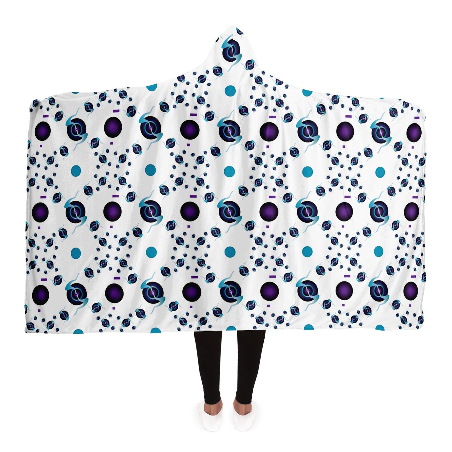 Hooded Blanket - AOP Kukloso Abstractical No 225 Dark Purpla, Aqua Shapes on White - Free Shipping