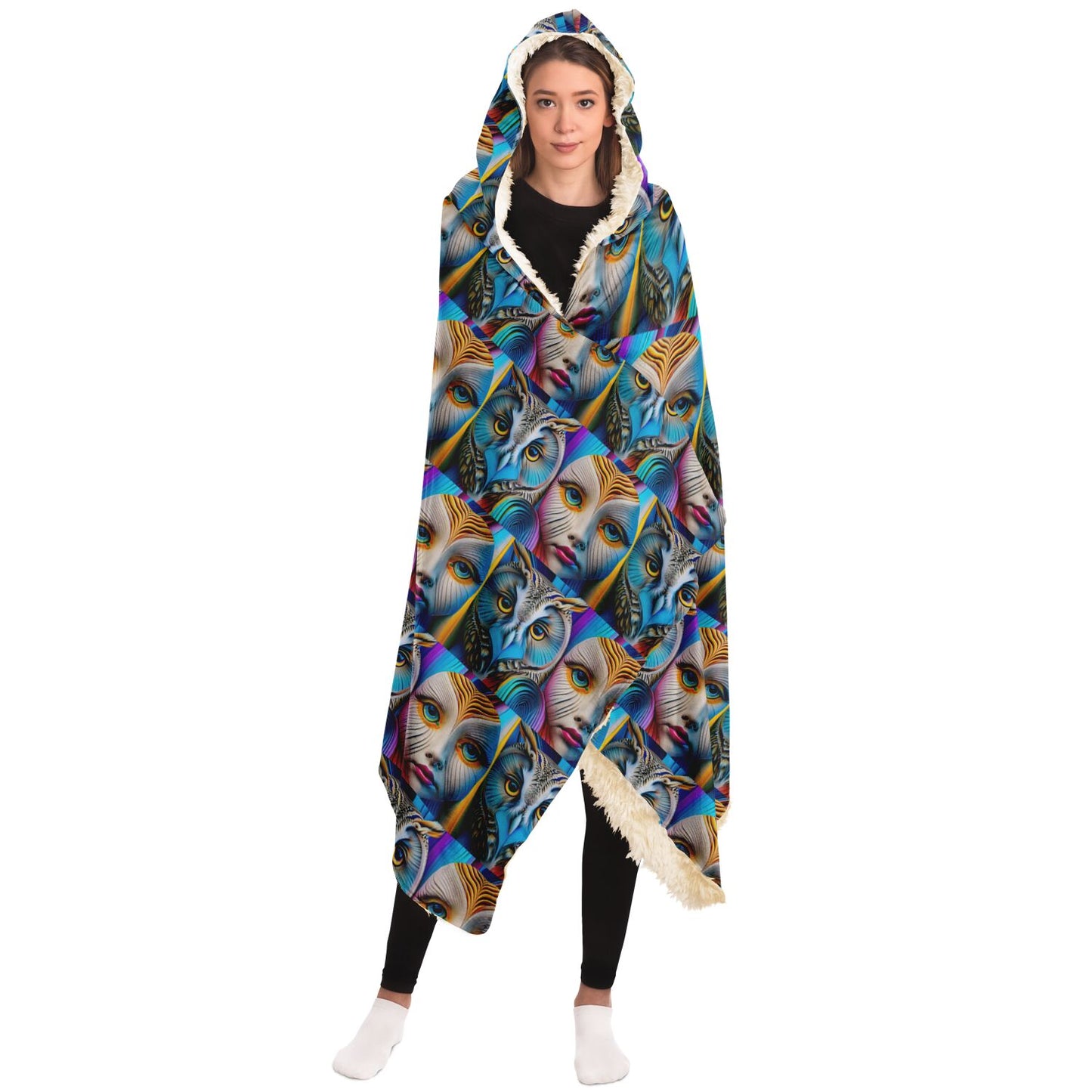 Hooded Blanket - AOP Kukloso Cubist Faces No 11 Small Pattern - Free Shipping