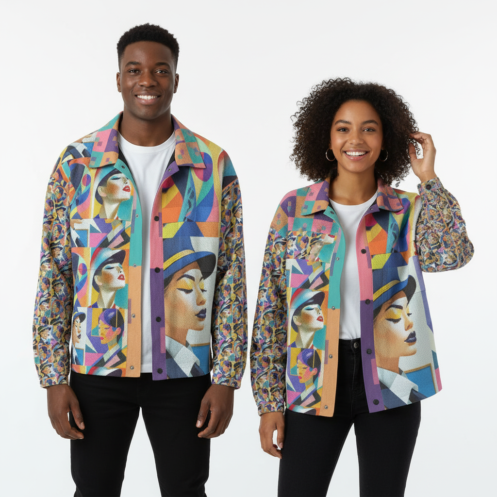 AOP Unisex Casual Lapel Jacket Kukloso Patchwork Collage No 95