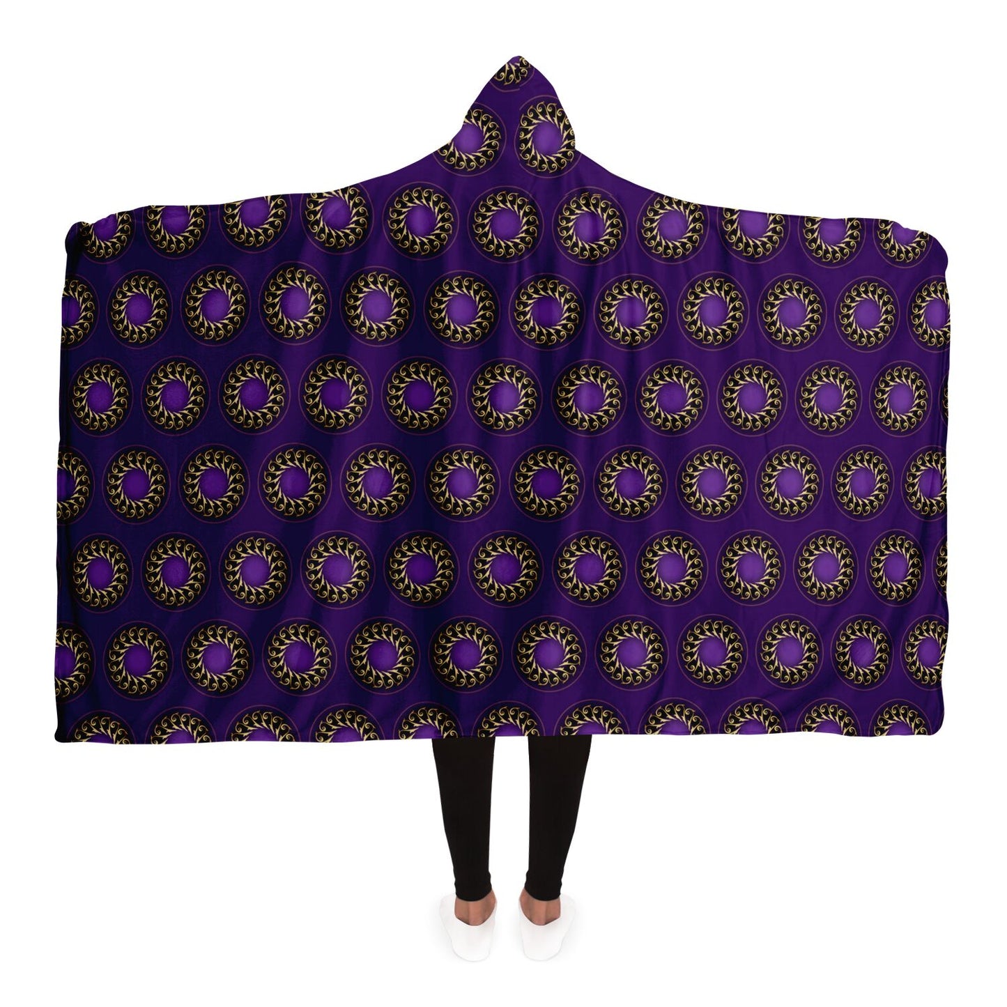 Hooded Blanket - AOP Mandala No 7 Gold on Dark Purple