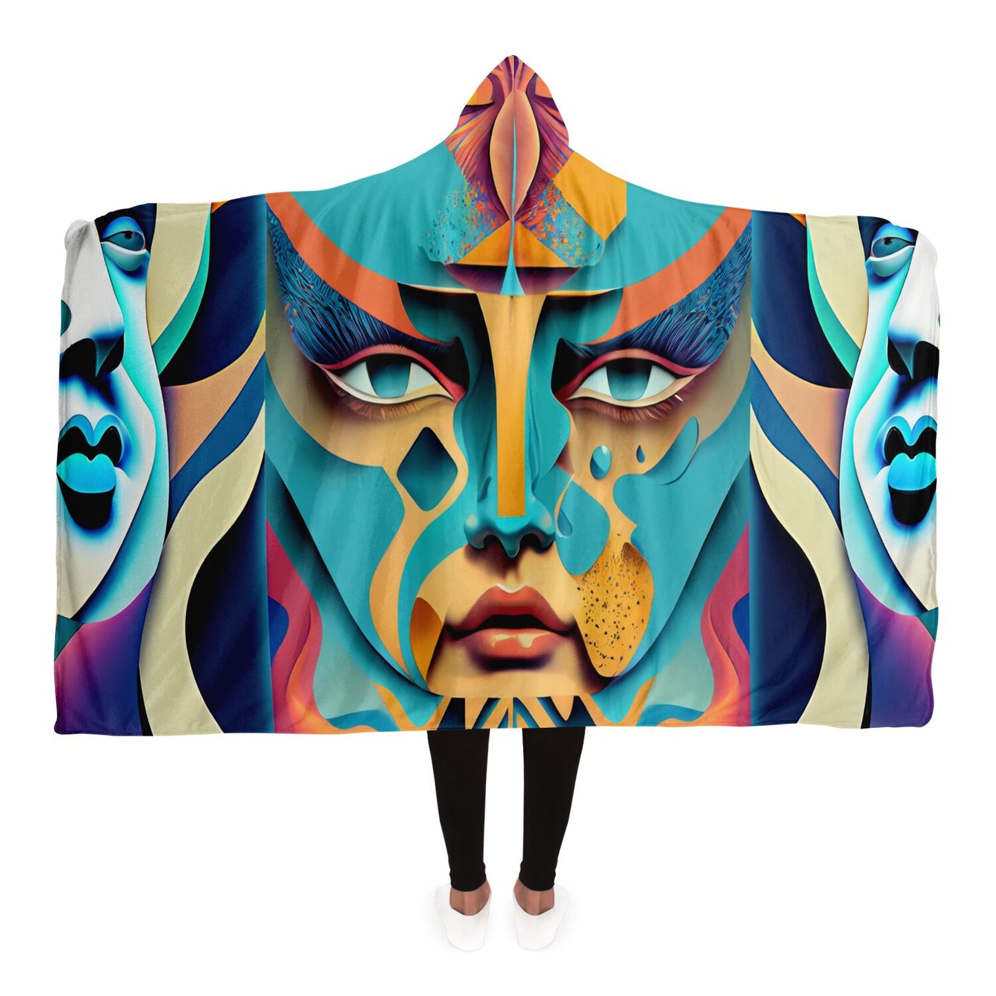 Hooded Blanket - AOP Kukloso Cubist Faces No 10 - Free Shipping