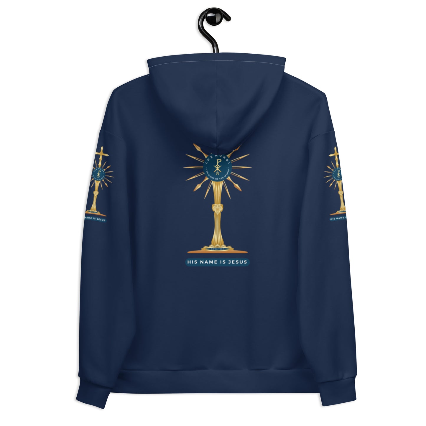 Unisex Hoodie Kukloso Golden Monstrance 'Lux Mundi' 'Light of The World' No 3 Navy - Free Shipping