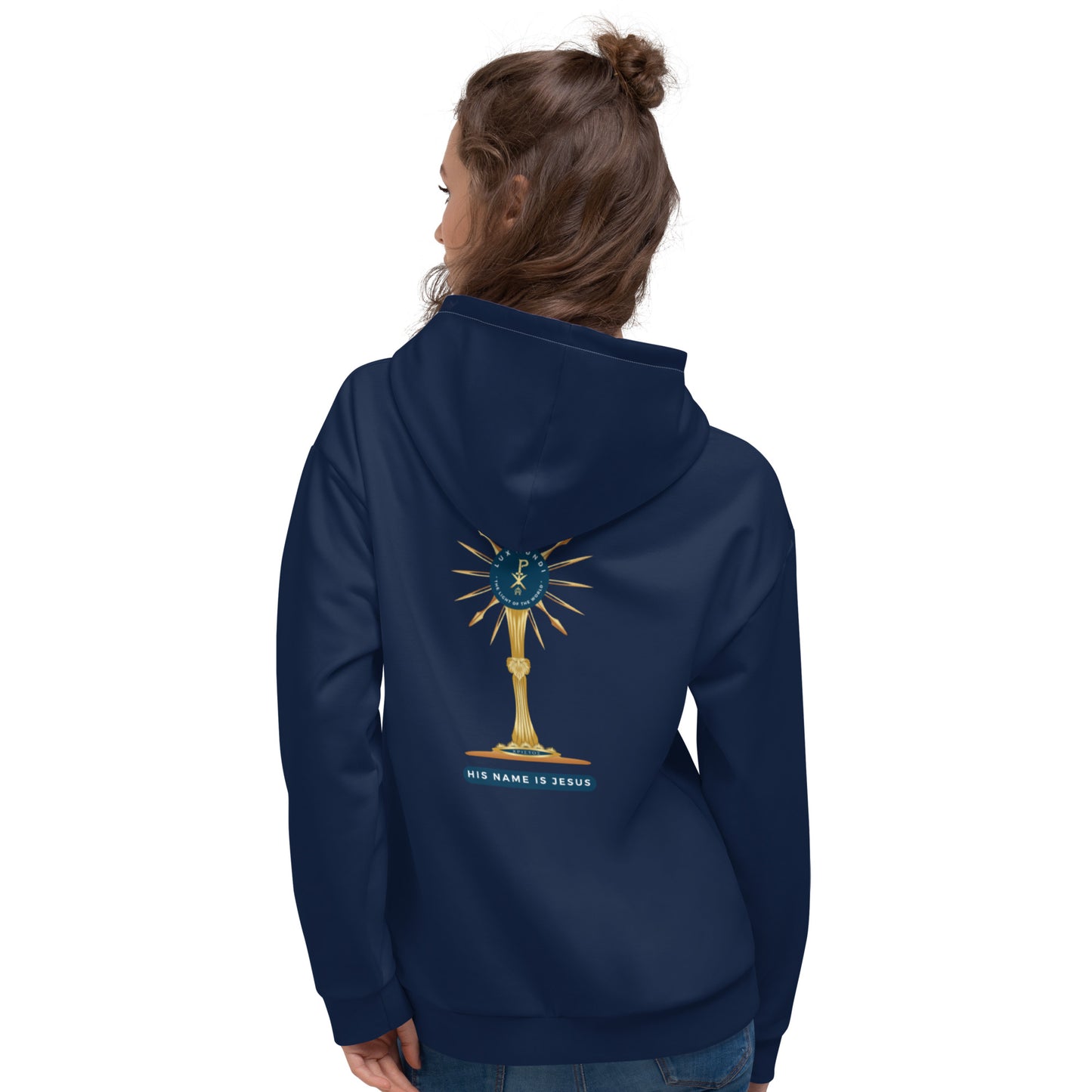 Unisex Hoodie Kukloso Golden Monstrance 'Lux Mundi' 'Light of The World' No 3 Navy - Free Shipping