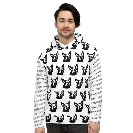 Unisex Hoodie Kukloso Boston Terrier Dog ' American Gentleman' Pattern - Free Shipping