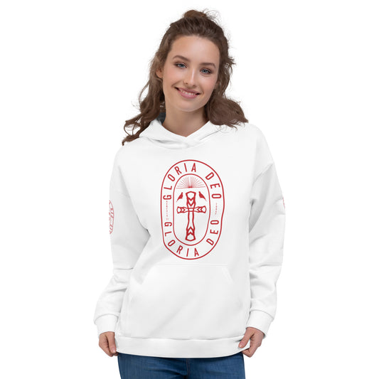 Unisex Hoodie Kukloso Gloria Deo No 2 - 'Glory Be To God' White - Free Sipping