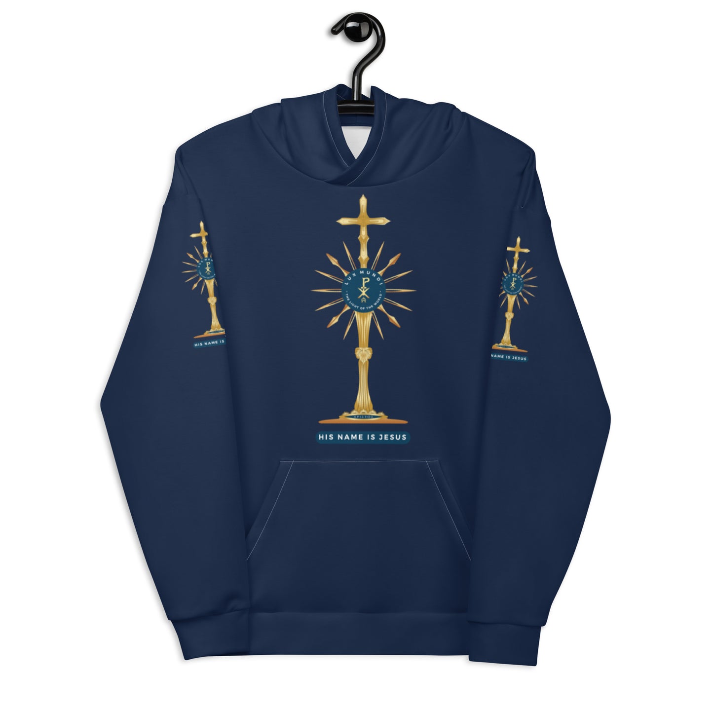 Unisex Hoodie Kukloso Golden Monstrance 'Lux Mundi' 'Light of The World' No 3 Navy - Free Shipping