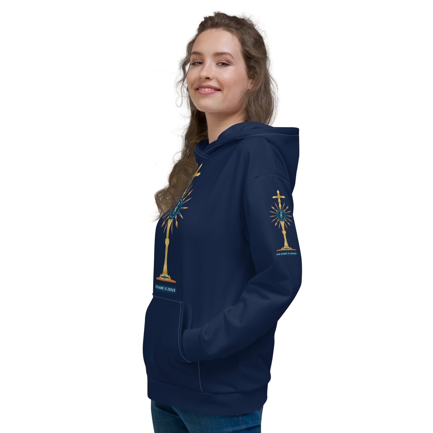 Unisex Hoodie Kukloso Golden Monstrance 'Lux Mundi' 'Light of The World' No 3 Navy - Free Shipping