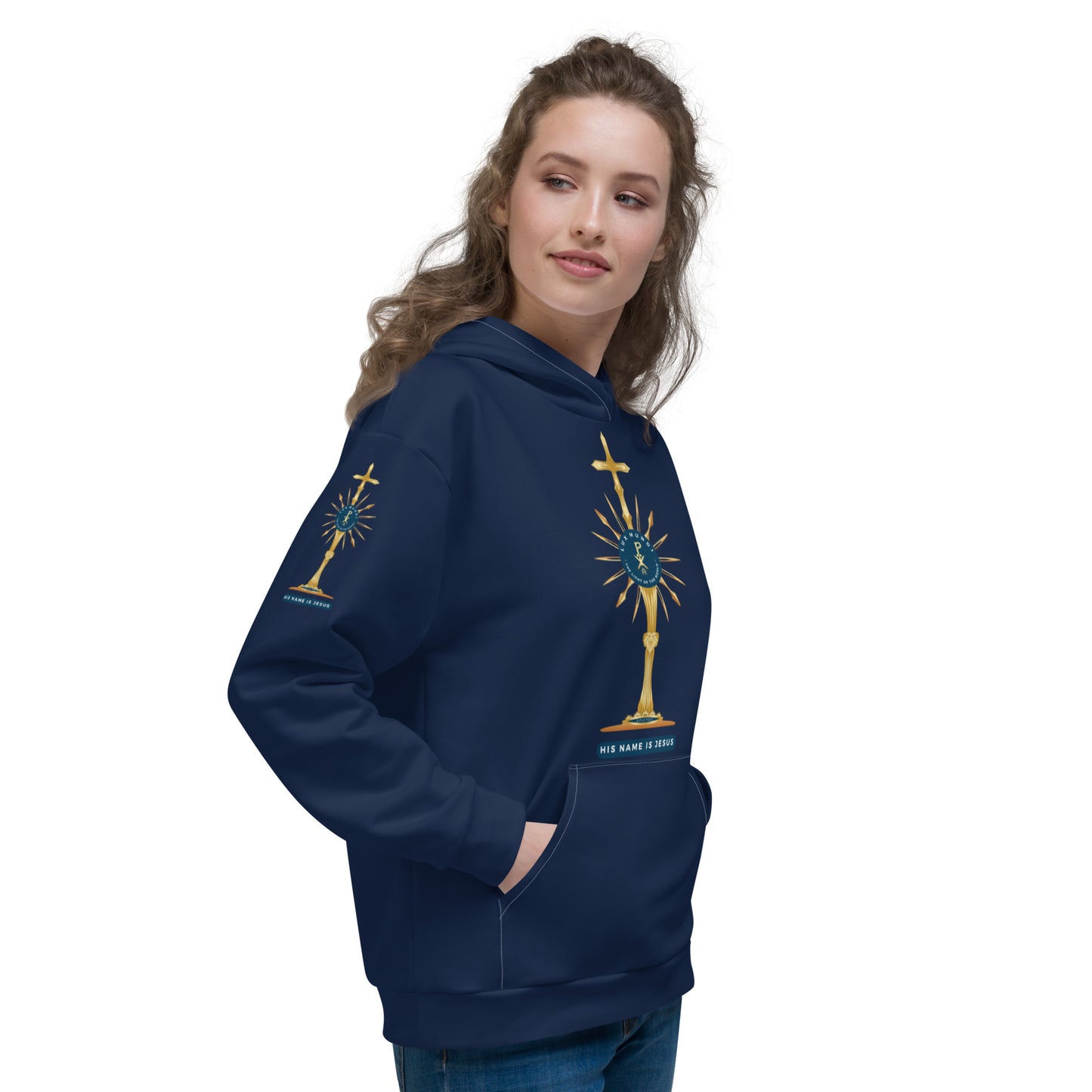 Unisex Hoodie Kukloso Golden Monstrance 'Lux Mundi' 'Light of The World' No 3 Navy - Free Shipping