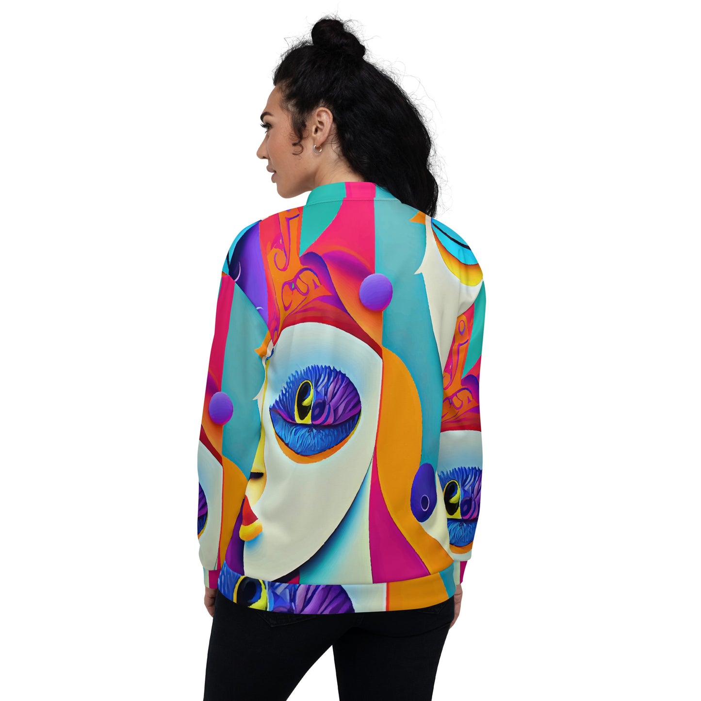 Unisex Bomber Jacket Kukloso Cubist Faces No 4 Multicolored Free Shipping