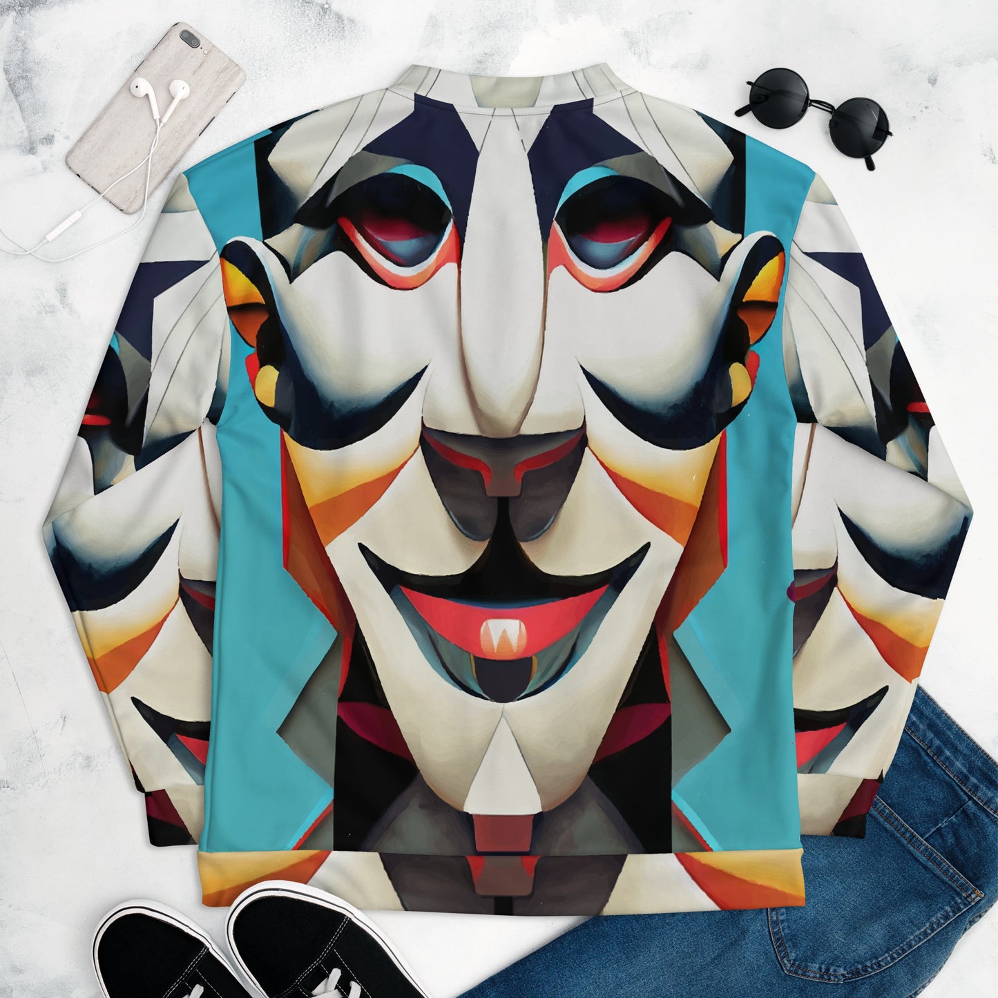 Unisex Bomber Jacket Kukloso Cubist Faces No 6 Multicolored Free Shipping