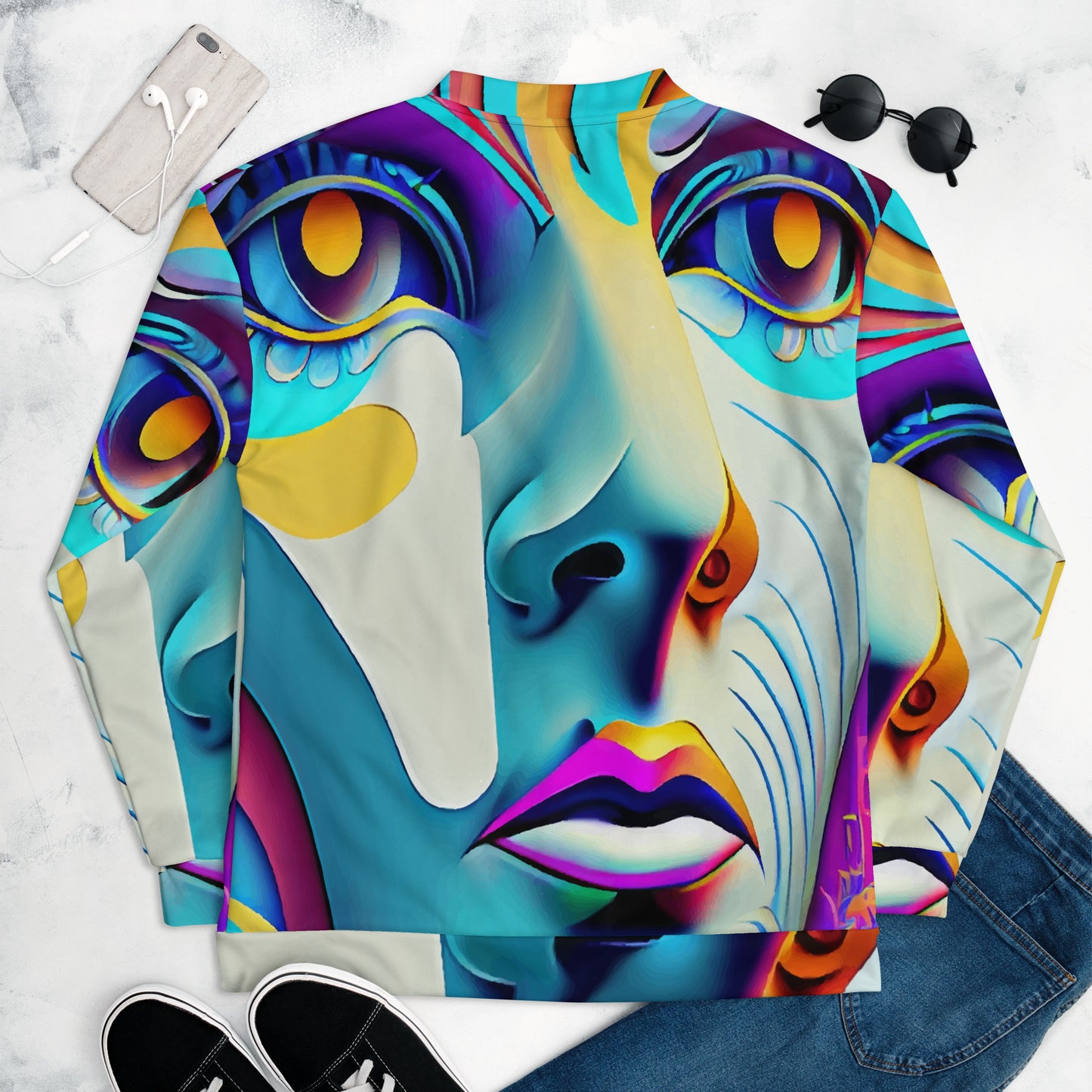 Unisex Bomber Jacket Kukloso Cubist Faces No 8 Multicolored Free Shipping