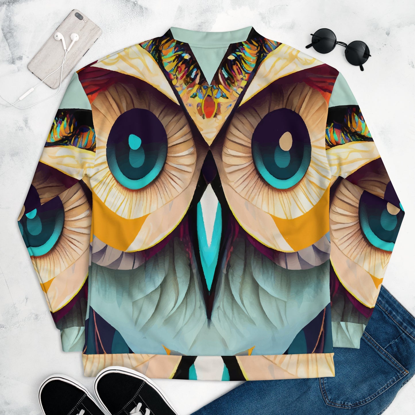 Unisex Bomber Jacket Kukloso Cubist Faces No 11 Mr. Owl Multicolored Free Shipping