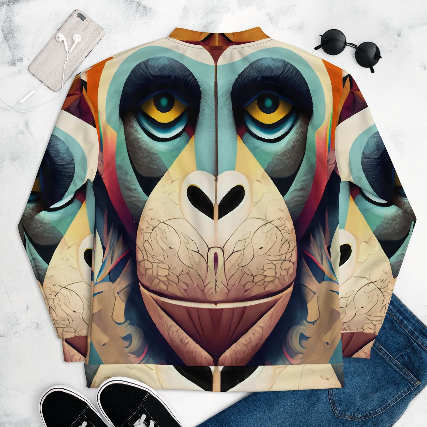 Unisex Bomber Jacket Kukloso Cubist Faces No 12 Mr. Chimp Multicolored Free Shipping