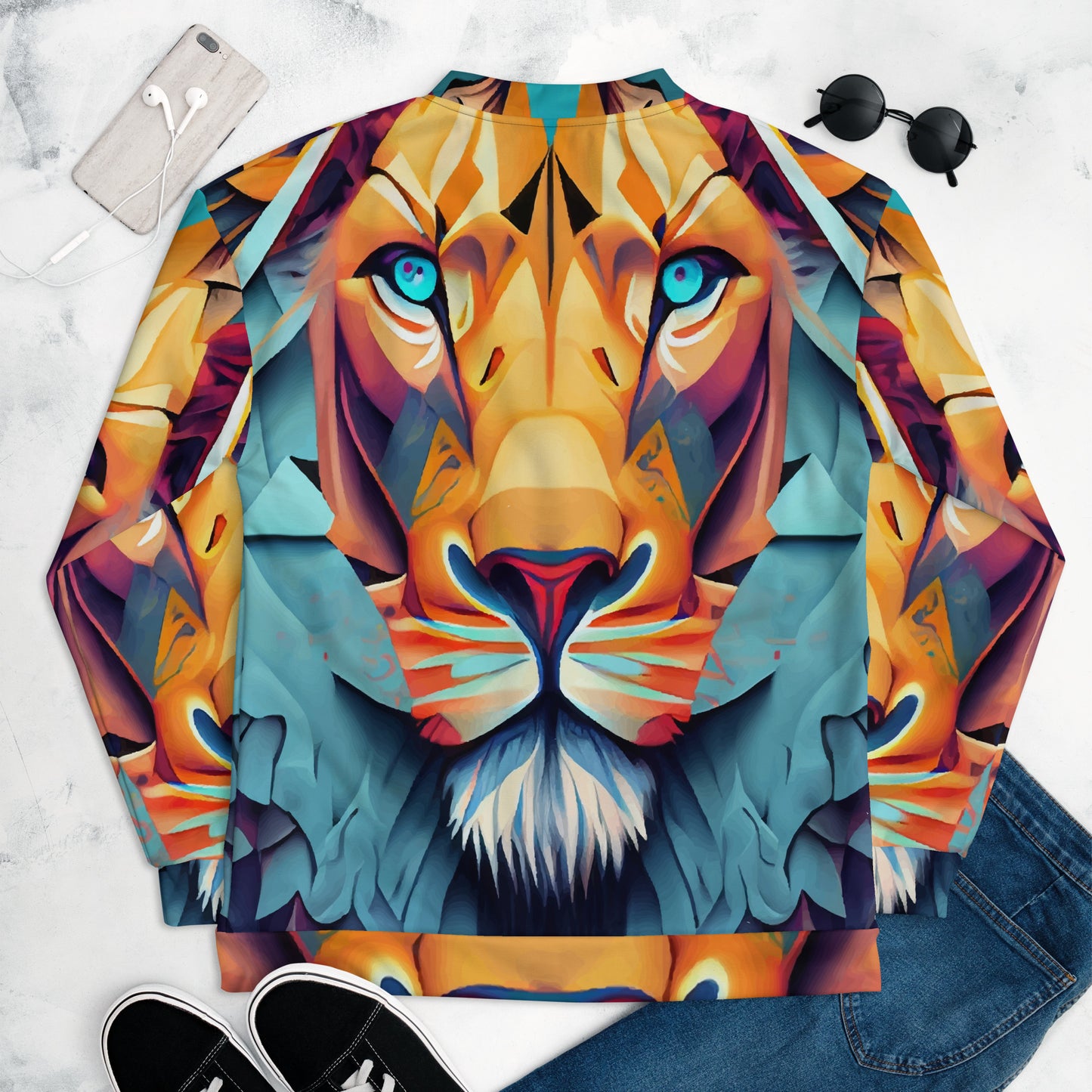 Unisex Bomber Jacket Kukloso Cubist Faces No 13 Mr. Lion Multicolored Free Shipping