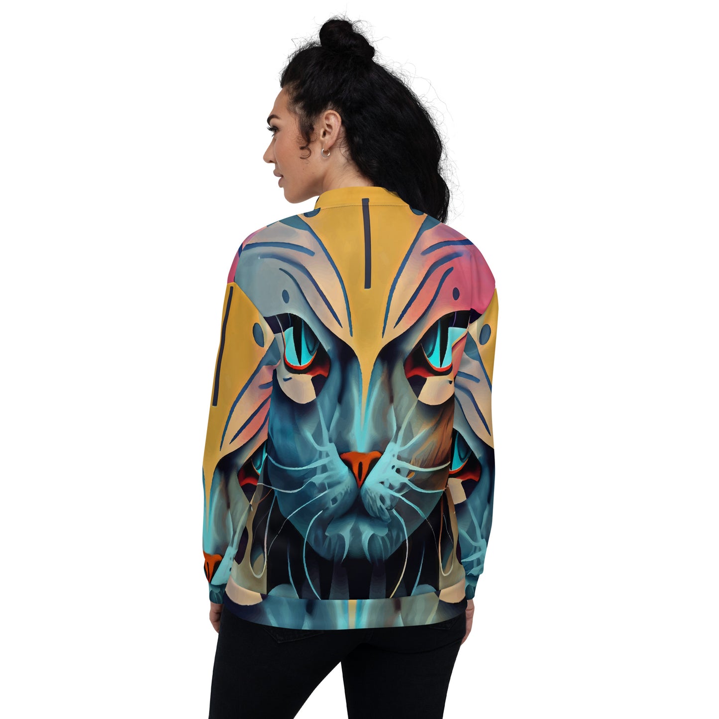 Unisex Bomber Jacket Kukloso Cubist Faces No 14 Mr. Cat Multicolored Free Shipping