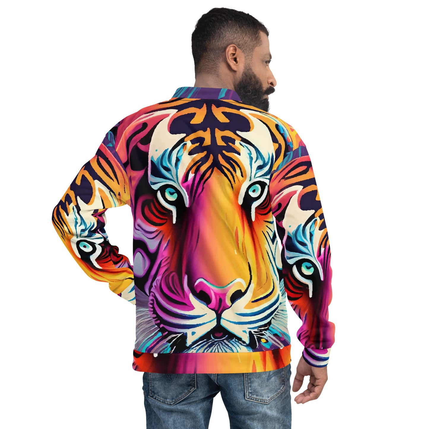 Unisex Bomber Jacket Kukloso Cubist Faces No 15 Mr. Tiger Multicolored Free Shipping