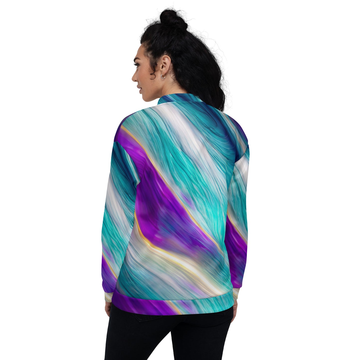 Unisex Bomber Jacket Kukloso Cubist Faces No 23 Purple - Aqua Colors Free Shipping