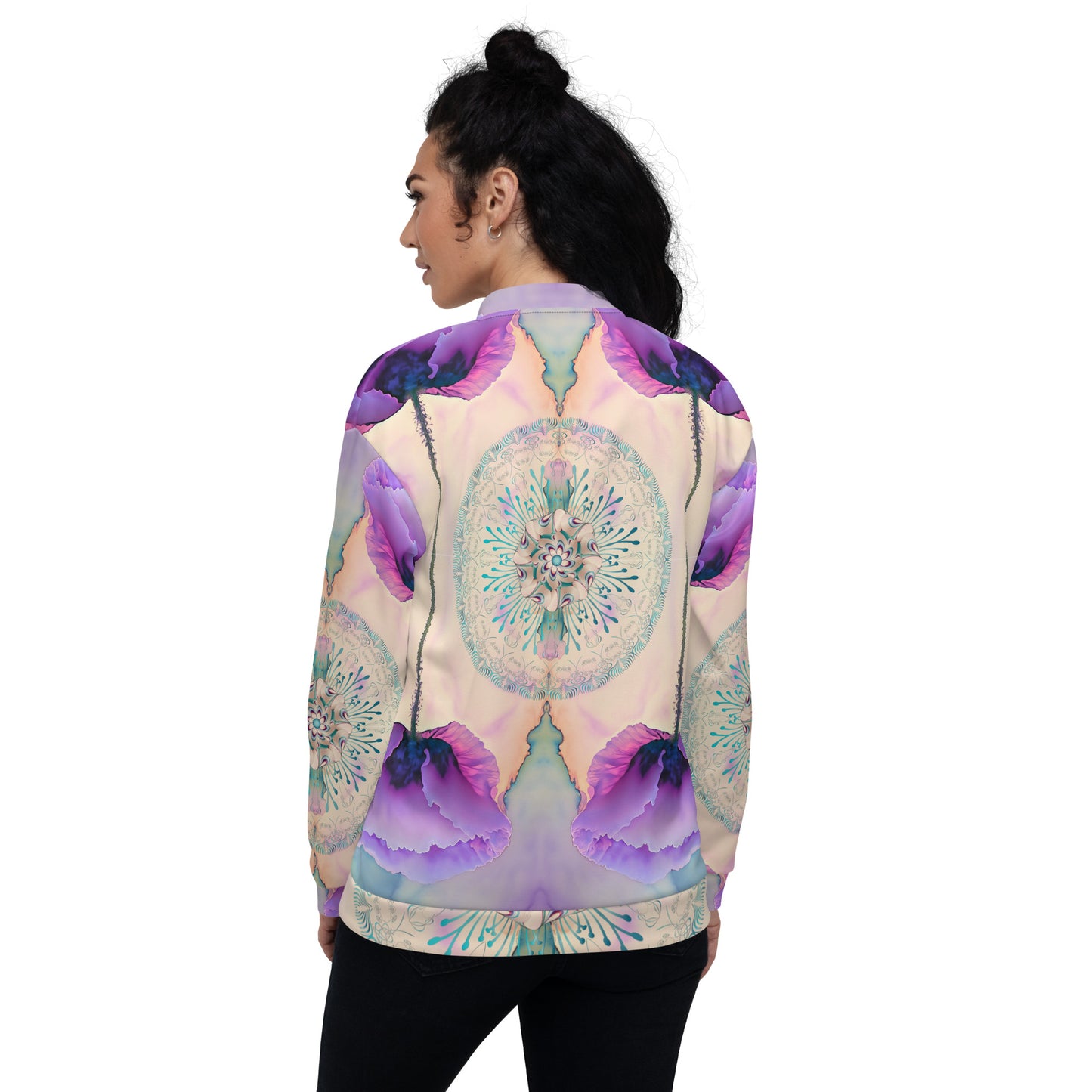 Unisex Bomber Jacket Kukloso Cubist Faces No 25 Purple - Aqua Colors Free Shipping