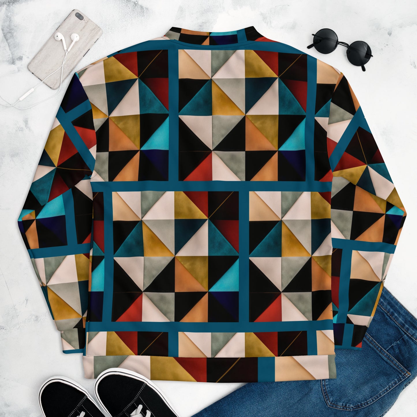 Unisex Bomber Jacket Kukloso Cubist Faces No 26 Multicolor - Aqua Colors Free Shipping