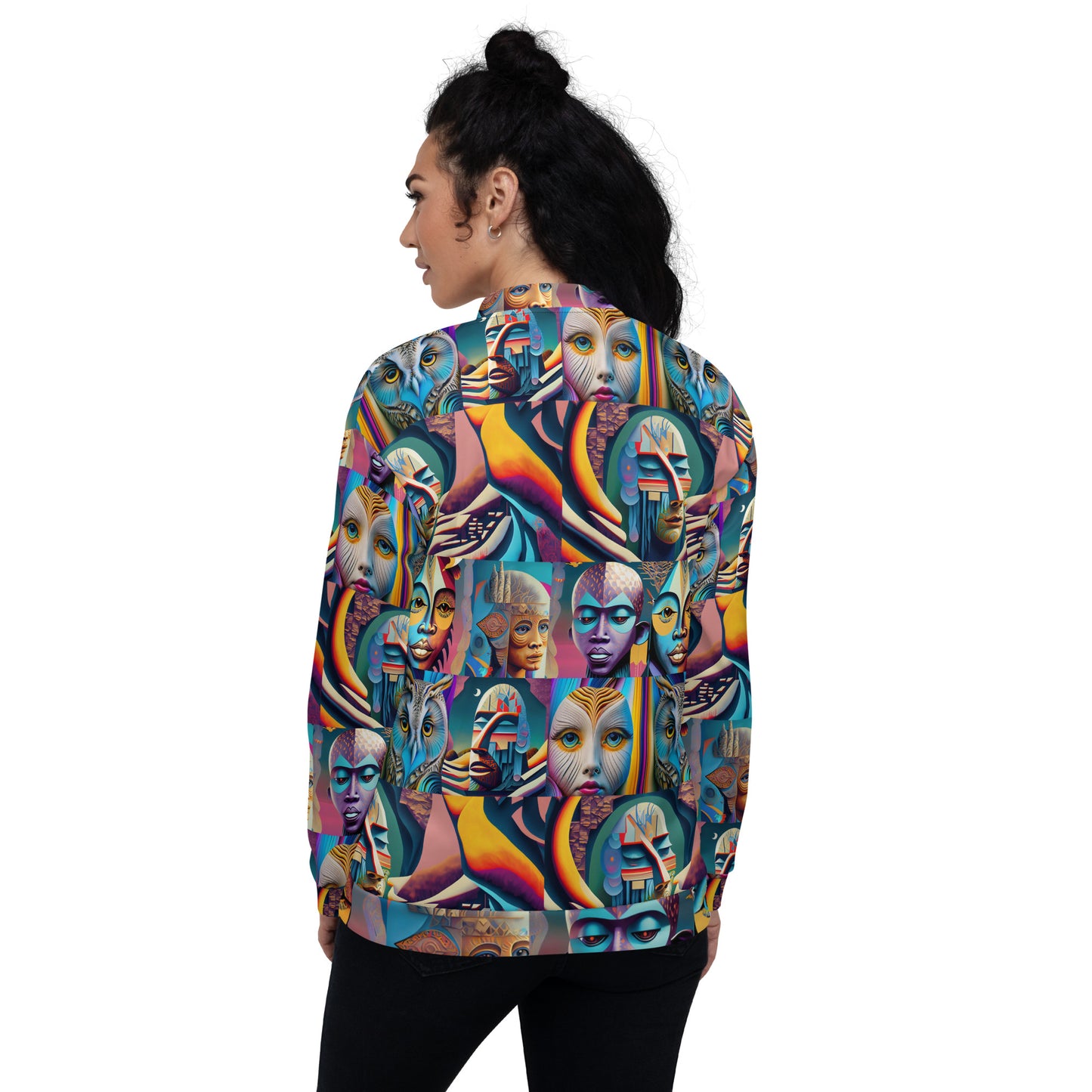 Unisex Bomber Jacket Kukloso Cubist Faces No 28 Multicolors Free Shipping